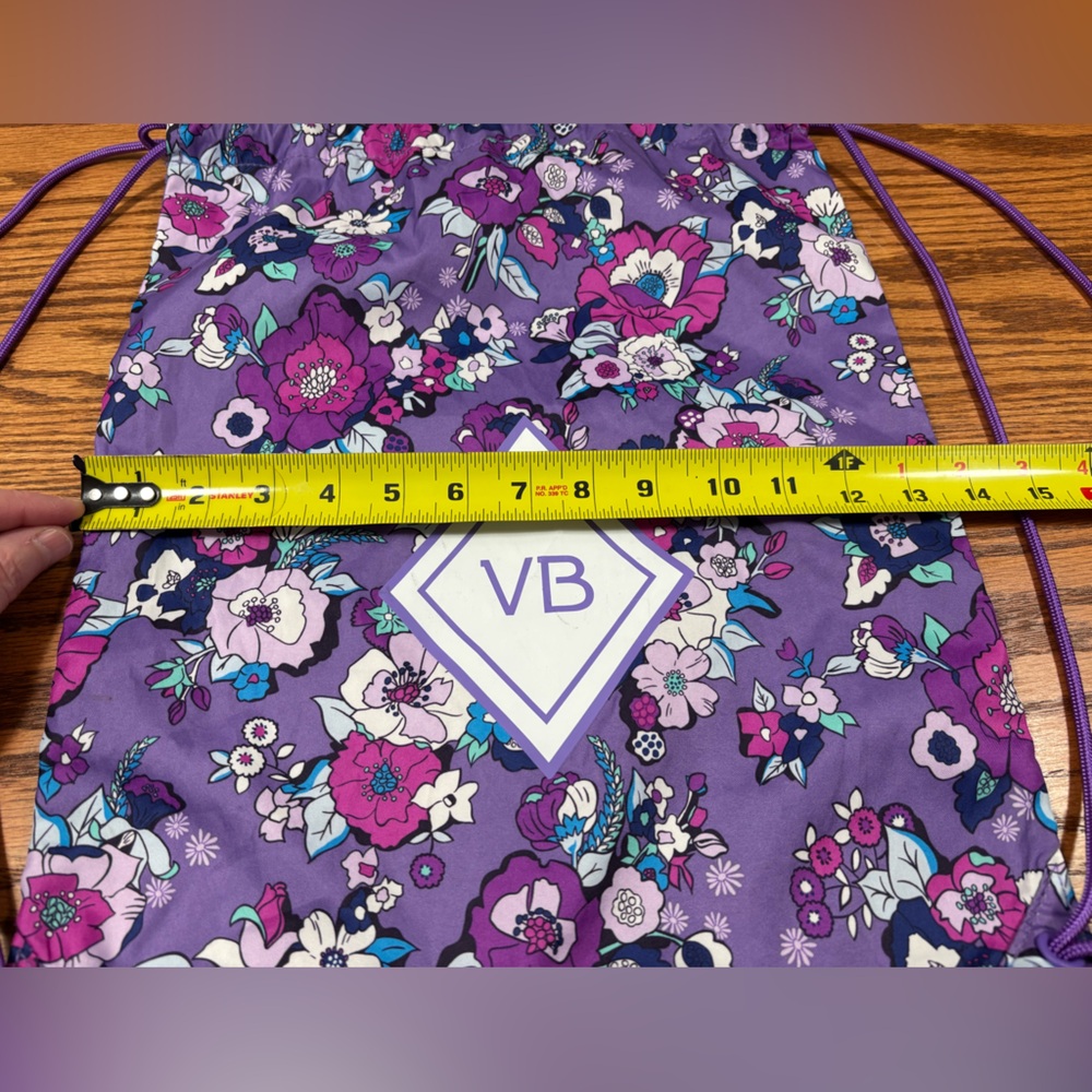 VERA BRADLEY Enchanted Garden Drawstring Bag Purple Floral Backsack - Picture 8 of 9